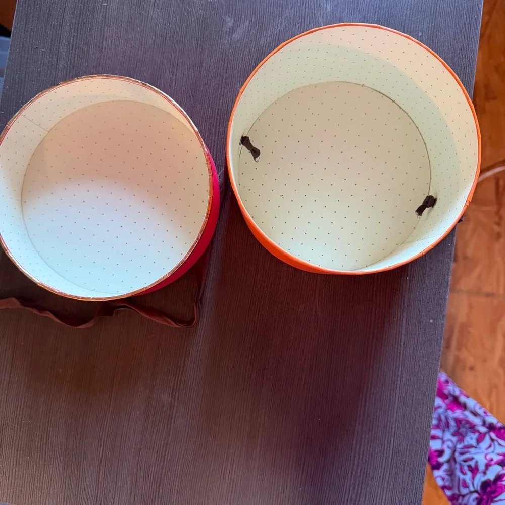 Kate Spade Round Jewelry Keepsake Box Pink Orange Ribbon